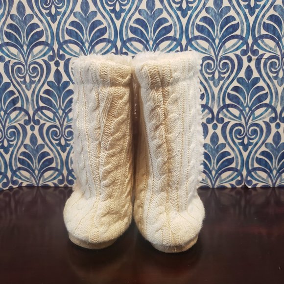 Thick warm crocheted Chunky lounge slippers  rubber sole off-white sz 8-9 - Picture 8 of 12